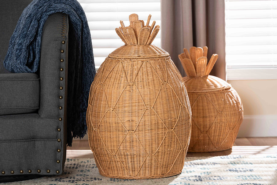 bali & pari Pelham Natural Rattan Laundry Hamper - Handwoven Wicker Storage Basket for Laundry Room, Bathroom, or Bedroom Organization, Large