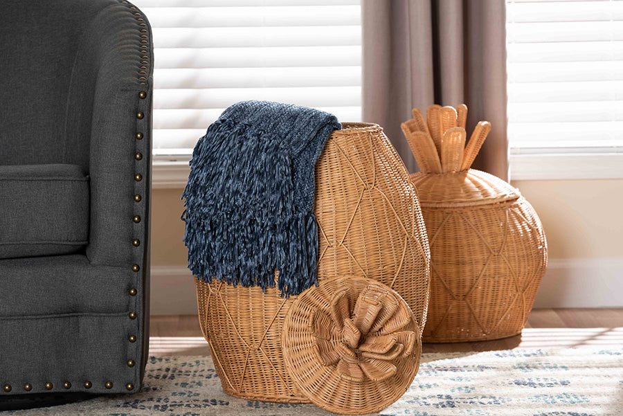 bali & pari Pelham Natural Rattan Laundry Hamper - Handwoven Wicker Storage Basket for Laundry Room, Bathroom, or Bedroom Organization, Large