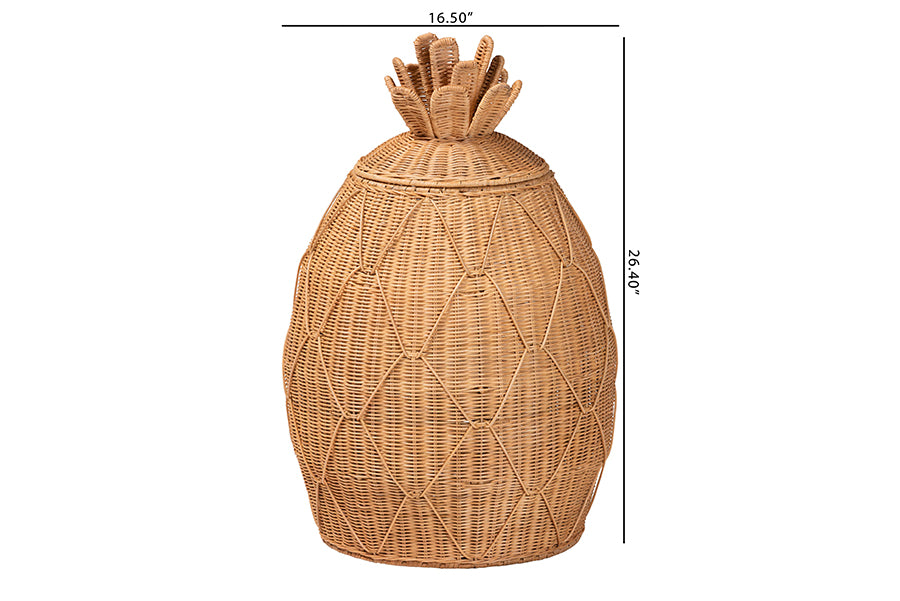 bali & pari Pelham Natural Rattan Laundry Hamper - Handwoven Wicker Storage Basket for Laundry Room, Bathroom, or Bedroom Organization, Large