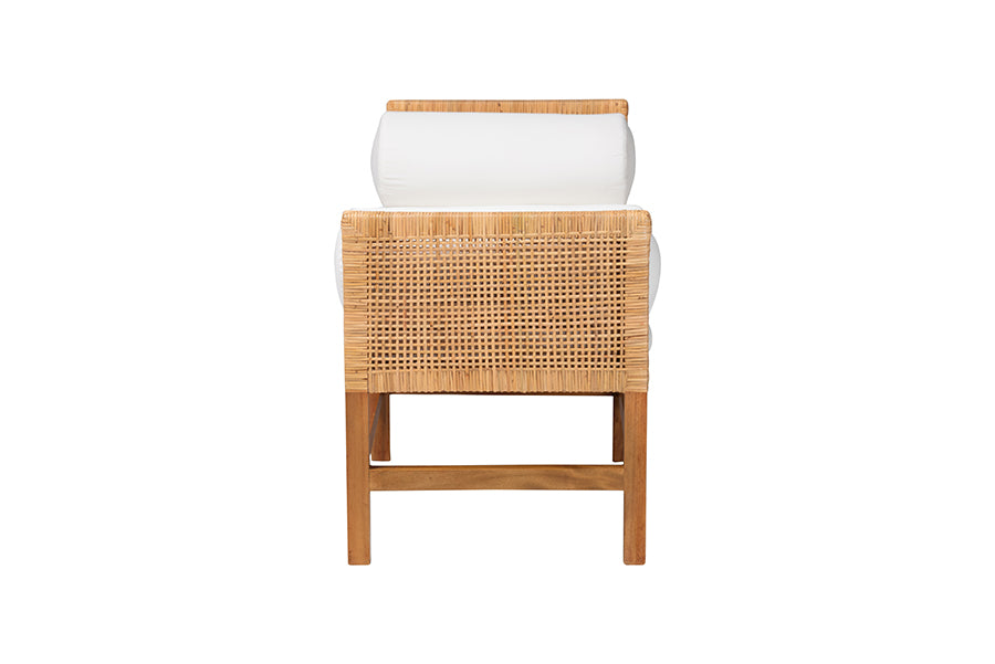 bali & pari Vivan Natural Rattan Bench - Handwoven Wicker Accent Seating with Cushion and Pillows, Backless