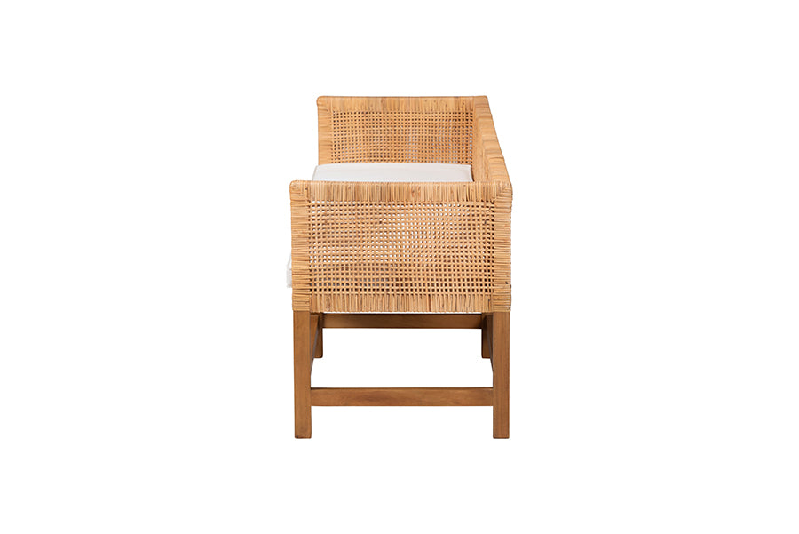 bali & pari Vivan Natural Rattan Bench - Handwoven Wicker Accent Seating with Cushion and Backrest
