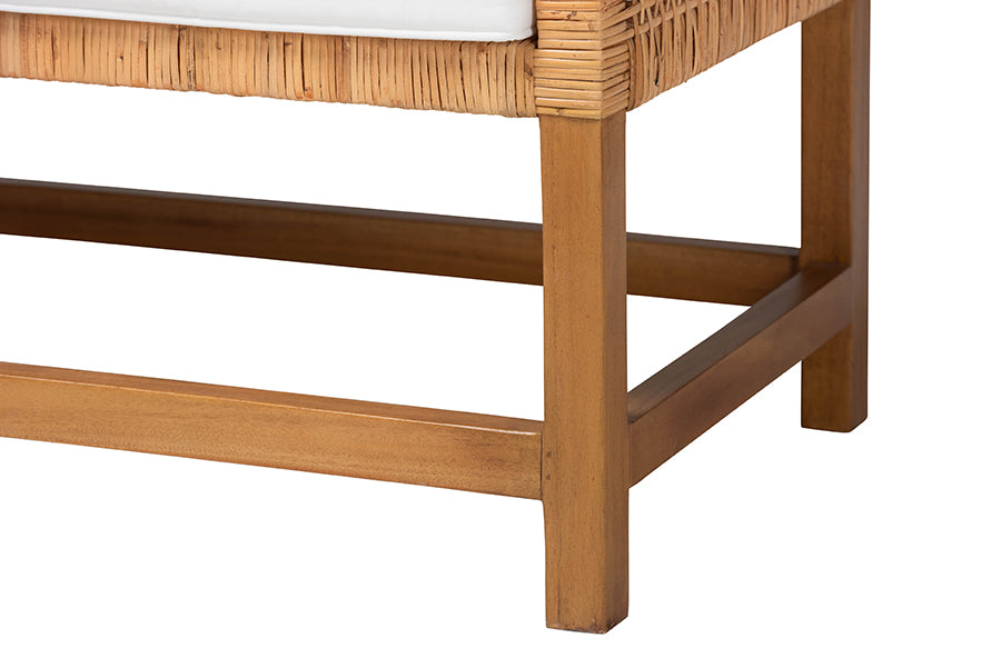 bali & pari Vivan Natural Rattan Bench - Handwoven Wicker Accent Seating with Cushion and Backrest