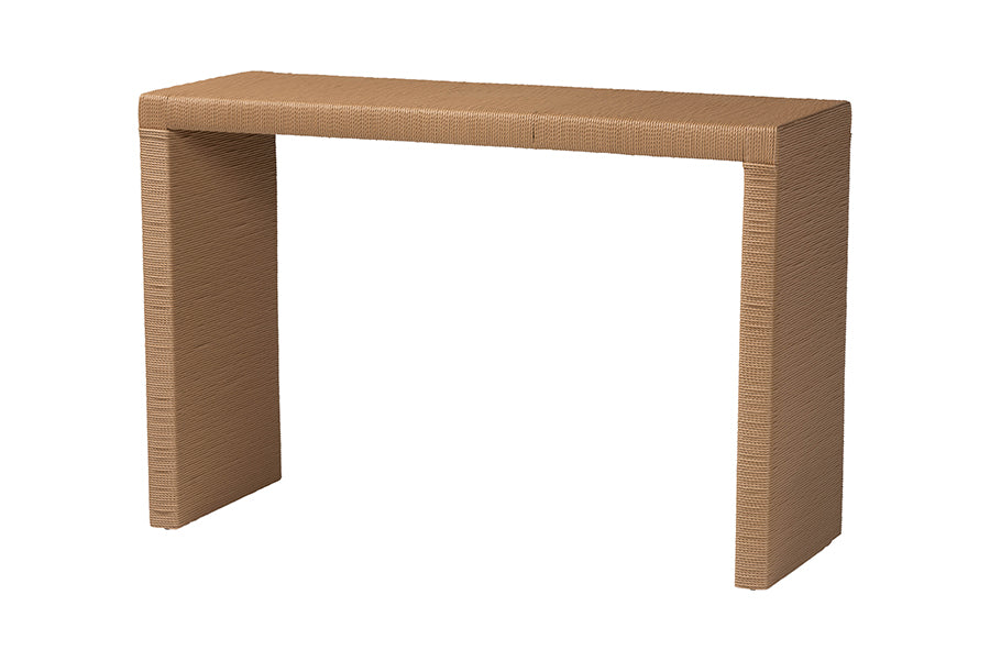 bali & pari Salve Woven Seagrass Console Table - Handwoven Wicker Waterfall Accent Table for Living Room, Entryway, or Hallway
