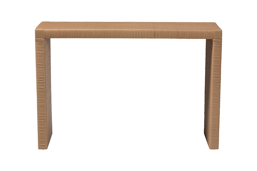 bali & pari Salve Woven Seagrass Console Table - Handwoven Wicker Waterfall Accent Table for Living Room, Entryway, or Hallway