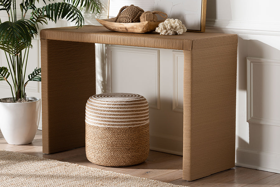 bali & pari Salve Woven Seagrass Console Table - Handwoven Wicker Waterfall Accent Table for Living Room, Entryway, or Hallway