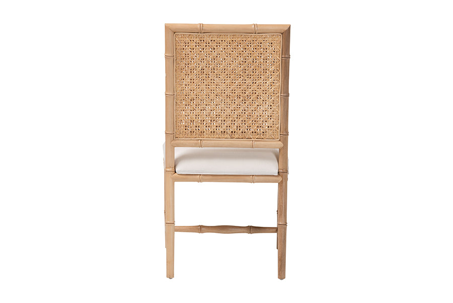 bali & pari Sandy Dining Chair - Crafted Wood and Natural Rattan Side Chair with Bamboo Motif and Upholstered Seat