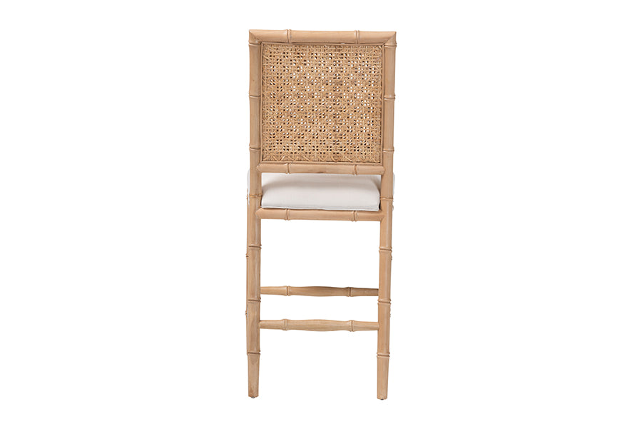 bali & pari Sandy Counter Stool - Crafted Wood and Natural Rattan Lounge Seating with Bamboo Motif and Upholstered Seat