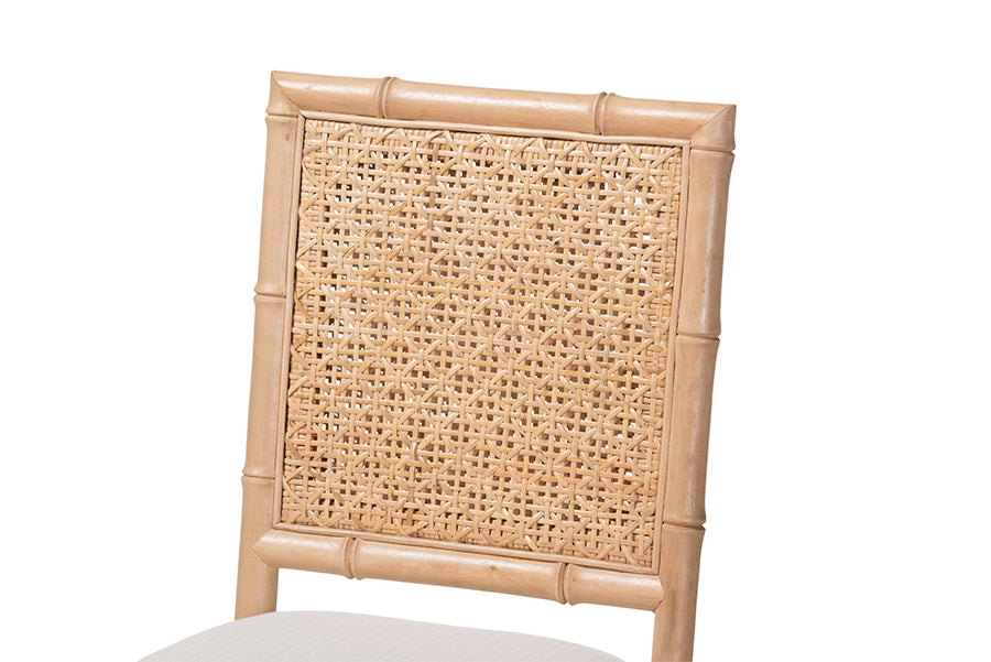 bali & pari Sandy Counter Stool - Crafted Wood and Natural Rattan Lounge Seating with Bamboo Motif and Upholstered Seat