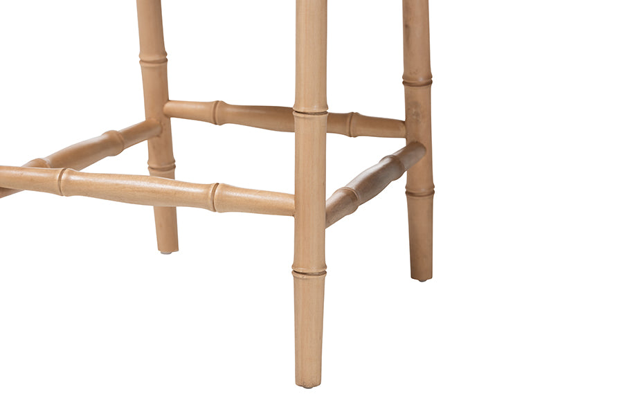 bali & pari Sandy Counter Stool - Crafted Wood and Natural Rattan Lounge Seating with Bamboo Motif and Upholstered Seat