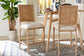 bali & pari Sandy Counter Stool - Crafted Wood and Natural Rattan Lounge Seating with Bamboo Motif and Upholstered Seat