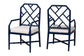 bali & pari Sergio Wood 2-Piece Dining Chair Set - Chippendale Side Chair with Bamboo Motif and Upholstered Seat Cushion, Navy Blue