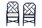 bali & pari Sergio Wood 2-Piece Dining Chair Set - Chippendale Side Chair with Bamboo Motif and Upholstered Seat Cushion, Navy Blue