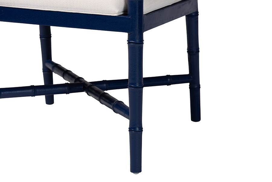bali & pari Sergio Wood 2-Piece Dining Chair Set - Chippendale Side Chair with Bamboo Motif and Upholstered Seat Cushion, Navy Blue