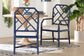 bali & pari Sergio Wood 2-Piece Dining Chair Set - Chippendale Side Chair with Bamboo Motif and Upholstered Seat Cushion, Navy Blue