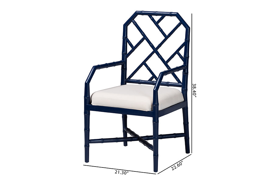 bali & pari Sergio Wood 2-Piece Dining Chair Set - Chippendale Side Chair with Bamboo Motif and Upholstered Seat Cushion, Navy Blue
