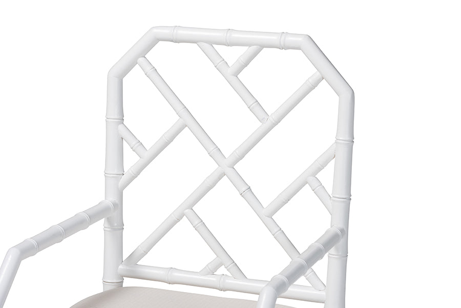bali & pari Sergio Wood 2-Piece Dining Chair Set - Chippendale Side Chair with Bamboo Motif and Upholstered Seat Cushion, White
