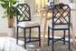 bali & pari Sergio Wood Counter Stool - Chippendale Kitchen Island Seating with Bamboo Motif and Upholstered Seat Cushion, Navy Blue