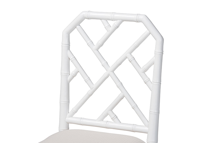 bali & pari Sergio Wood Counter Stool - Chippendale Kitchen Island Seating with Bamboo Motif and Upholstered Seat Cushion, White