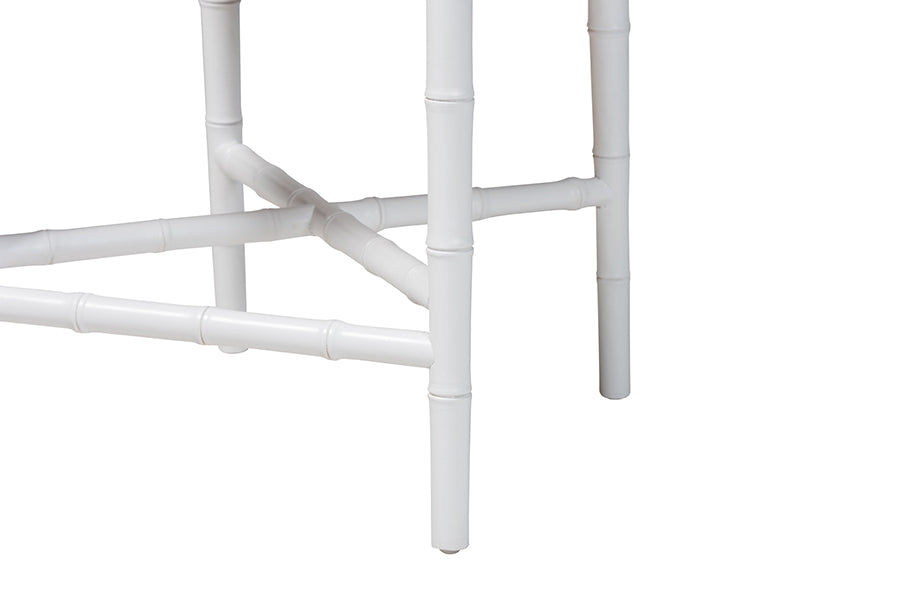 bali & pari Sergio Wood Counter Stool - Chippendale Kitchen Island Seating with Bamboo Motif and Upholstered Seat Cushion, White