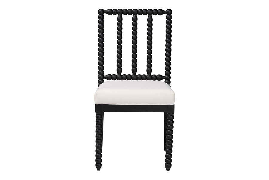 bali & pari Deya Bobbin Dining Chair - Wood Side Chair with Upholstered Seat and Spindle Backrest, Black