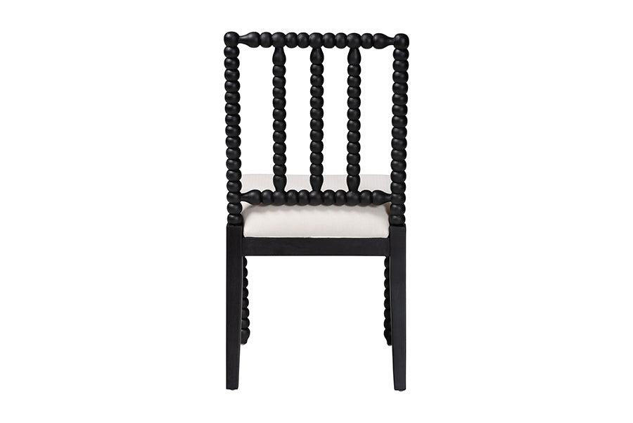 bali & pari Deya Bobbin Dining Chair - Wood Side Chair with Upholstered Seat and Spindle Backrest, Black