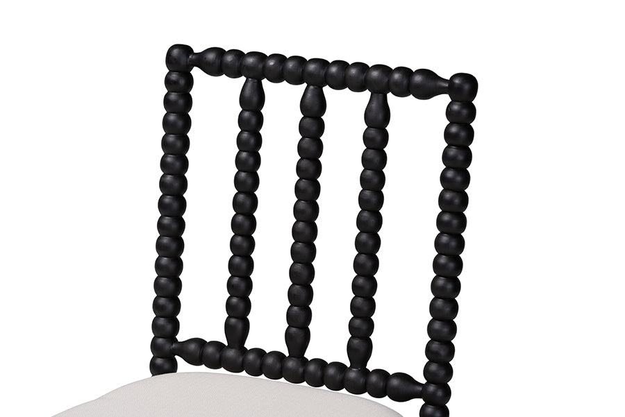 bali & pari Deya Bobbin Dining Chair - Wood Side Chair with Upholstered Seat and Spindle Backrest, Black