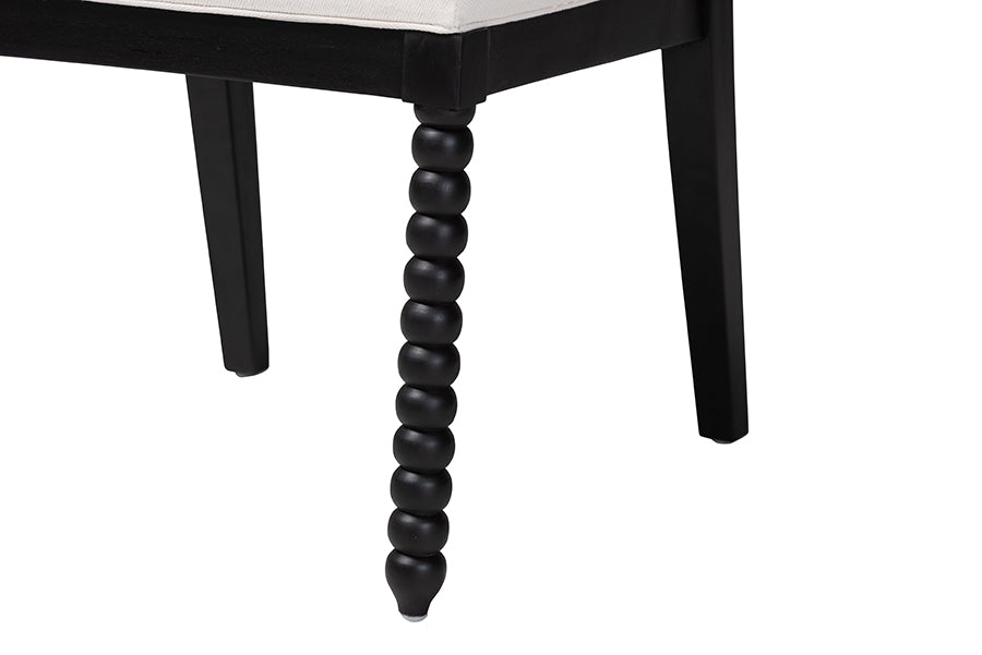 bali & pari Deya Bobbin Dining Chair - Wood Side Chair with Upholstered Seat and Spindle Backrest, Black