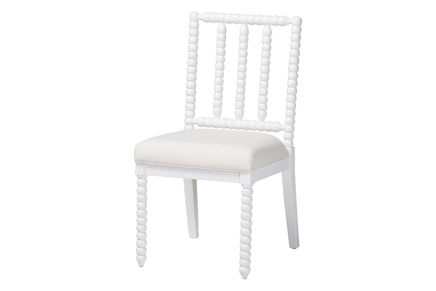 bali & pari Deya Bobbin Dining Chair - Wood Side Chair with Upholstered Seat and Spindle Backrest, White