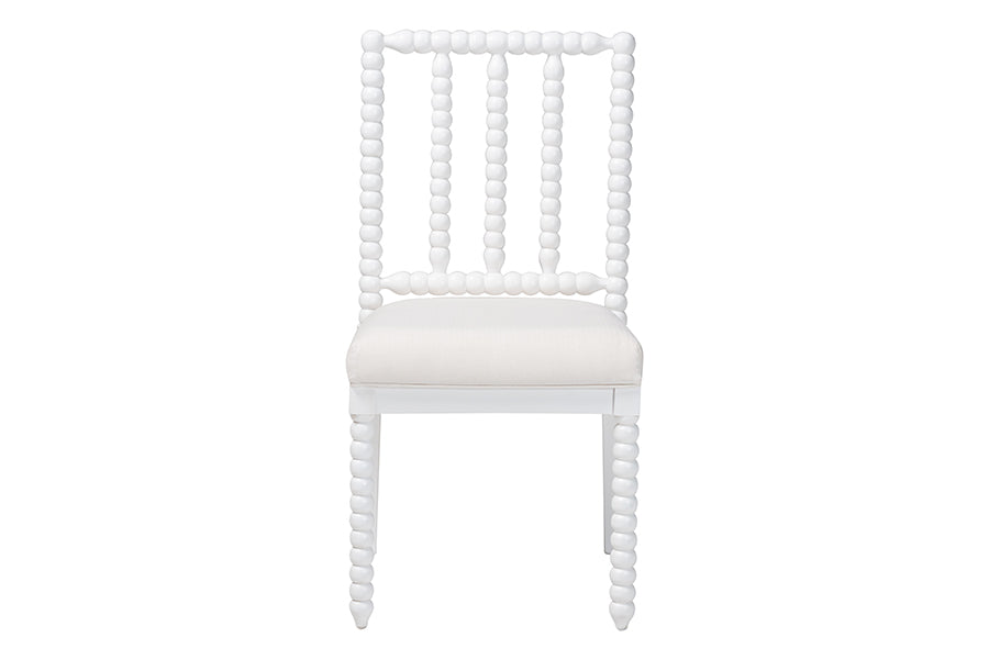 bali & pari Deya Bobbin Dining Chair - Wood Side Chair with Upholstered Seat and Spindle Backrest, White