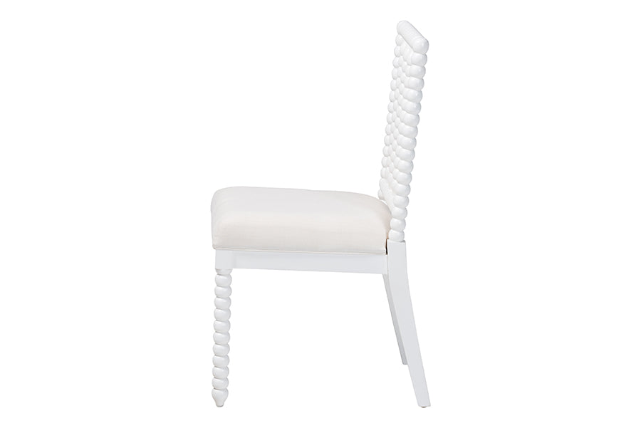 bali & pari Deya Bobbin Dining Chair - Wood Side Chair with Upholstered Seat and Spindle Backrest, White