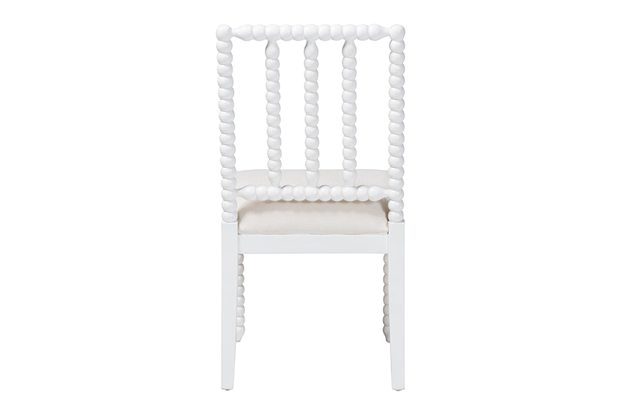 bali & pari Deya Bobbin Dining Chair - Wood Side Chair with Upholstered Seat and Spindle Backrest, White