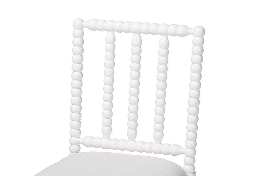 bali & pari Deya Bobbin Dining Chair - Wood Side Chair with Upholstered Seat and Spindle Backrest, White