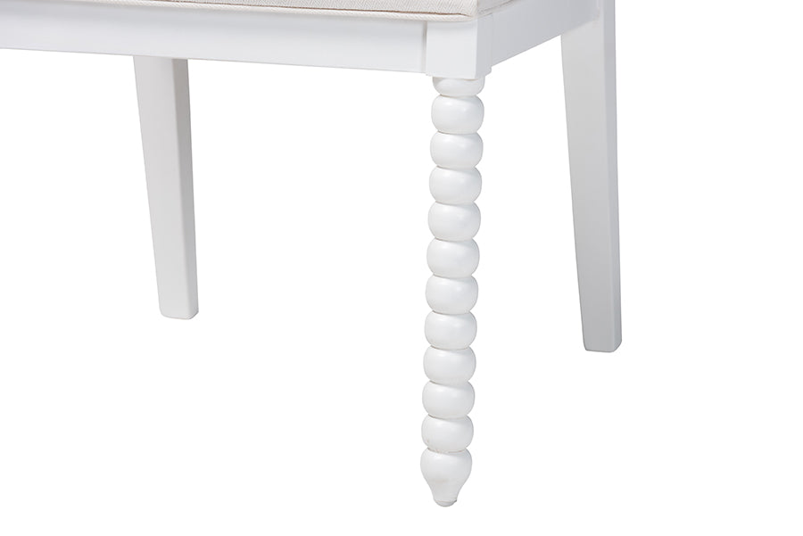 bali & pari Deya Bobbin Dining Chair - Wood Side Chair with Upholstered Seat and Spindle Backrest, White