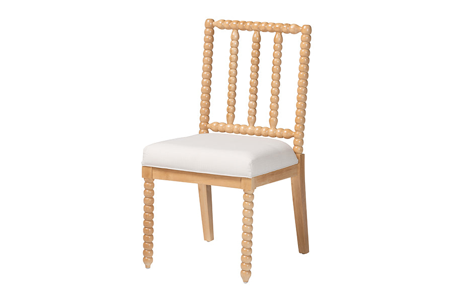 bali & pari Deya Bobbin Dining Chair - Wood Side Chair with Upholstered Seat and Spindle Backrest, Natural Brown