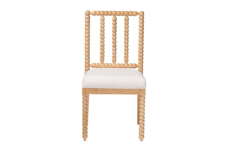bali & pari Deya Bobbin Dining Chair - Wood Side Chair with Upholstered Seat and Spindle Backrest, Natural Brown