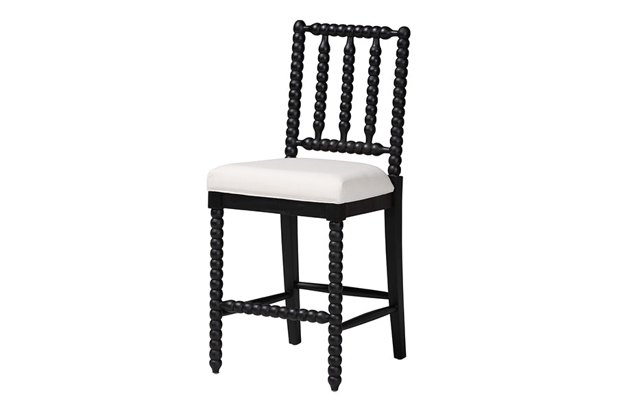 bali & pari Deya Bobbin Counter Stool - Sculptural Wood Kitchen Seating with Upholstered Seat and Spindle Back, Black