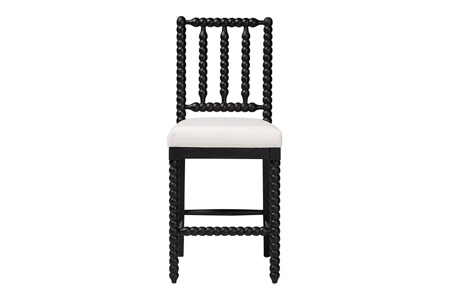 bali & pari Deya Bobbin Counter Stool - Sculptural Wood Kitchen Seating with Upholstered Seat and Spindle Back, Black
