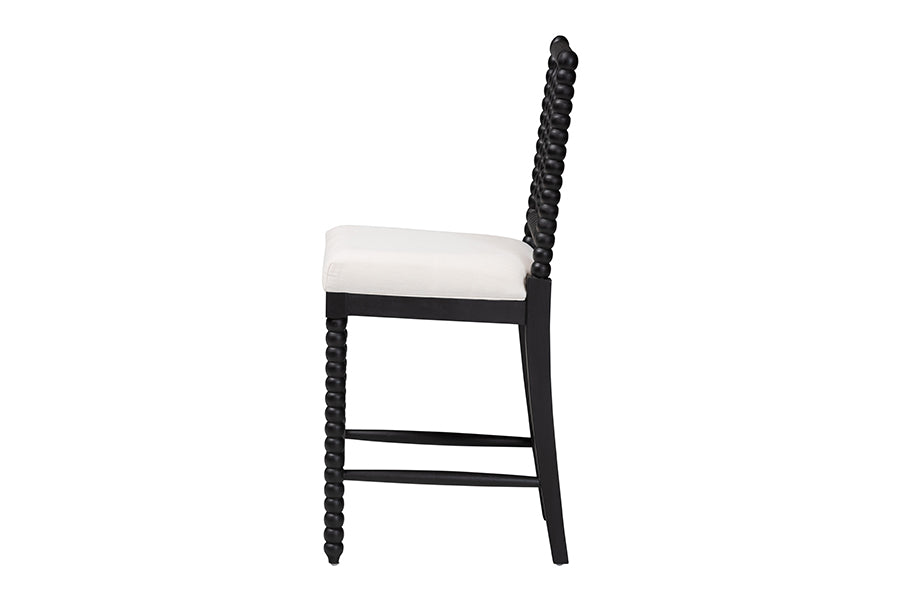 bali & pari Deya Bobbin Counter Stool - Sculptural Wood Kitchen Seating with Upholstered Seat and Spindle Back, Black