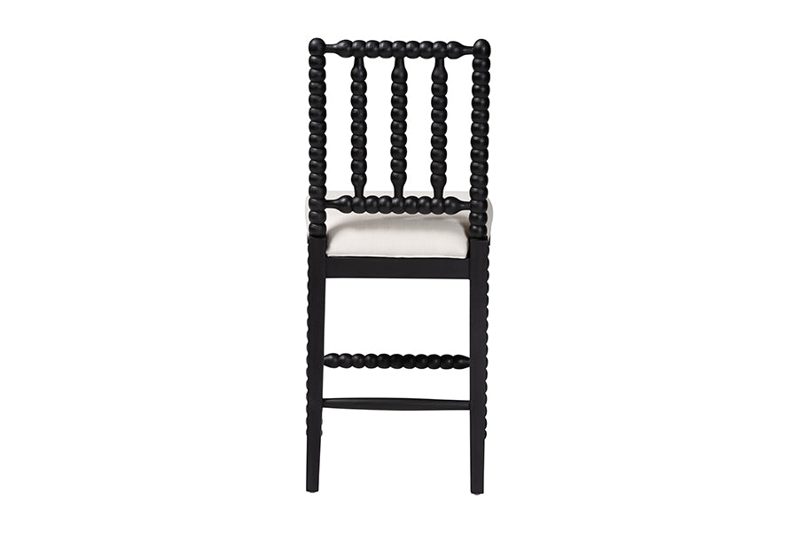 bali & pari Deya Bobbin Counter Stool - Sculptural Wood Kitchen Seating with Upholstered Seat and Spindle Back, Black