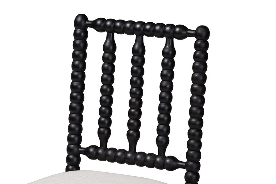 bali & pari Deya Bobbin Counter Stool - Sculptural Wood Kitchen Seating with Upholstered Seat and Spindle Back, Black