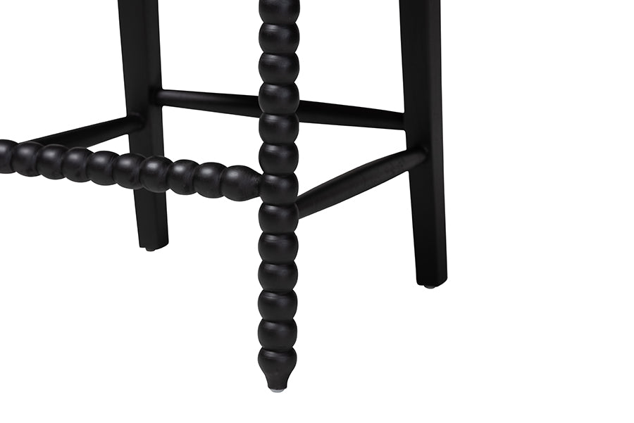 bali & pari Deya Bobbin Counter Stool - Sculptural Wood Kitchen Seating with Upholstered Seat and Spindle Back, Black