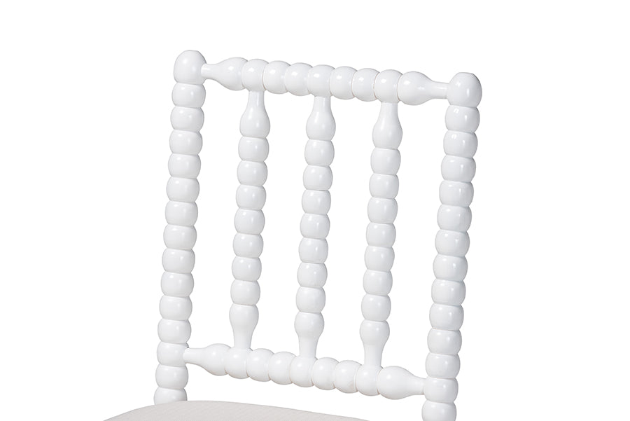bali & pari Deya Bobbin Counter Stool - Sculptural Wood Kitchen Seating with Upholstered Seat and Spindle Back, White