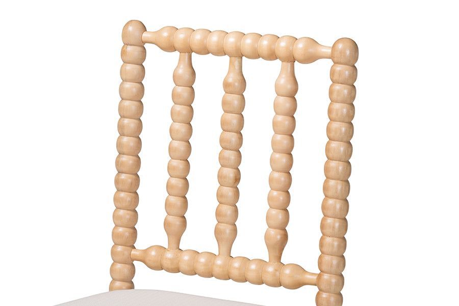 bali & pari Deya Bobbin Counter Stool - Sculptural Wood Kitchen Seating with Upholstered Seat and Spindle Back, Natural Brown