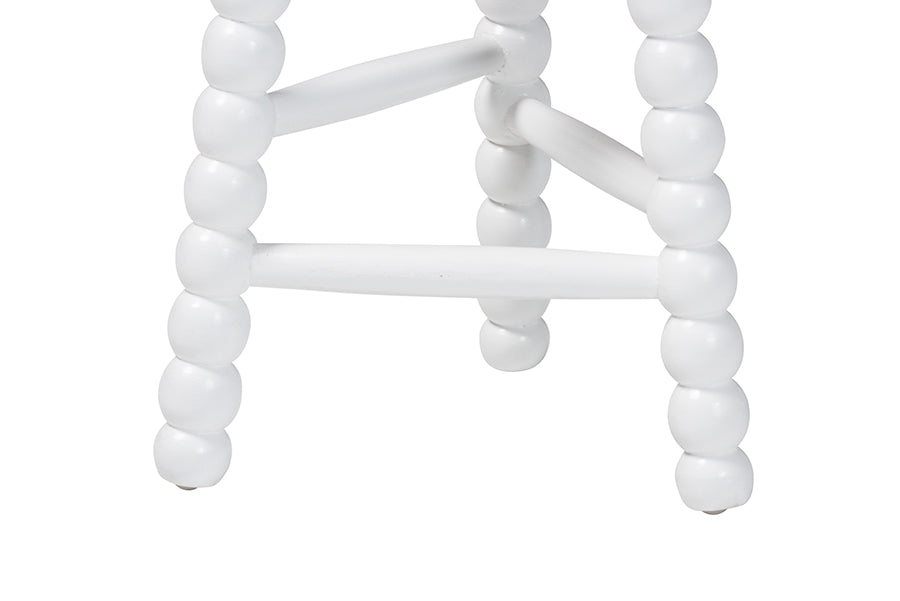 bali & pari David Acacia Wood Bobbin Counter Stool - Sculptural Backless Accent Stool for Kitchen Island or Lounge with Footrest, White