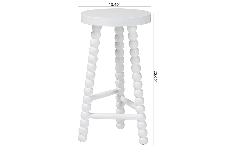 bali & pari David Acacia Wood Bobbin Counter Stool - Sculptural Backless Accent Stool for Kitchen Island or Lounge with Footrest, White