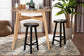 bali & pari David Acacia Wood Bobbin Counter Stool - Sculptural Backless Accent Stool for Kitchen Island or Lounge with Footrest, Black