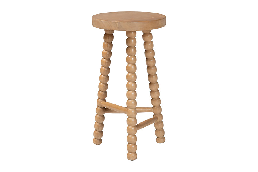 bali & pari David Acacia Wood Bobbin Counter Stool - Sculptural Backless Accent Stool for Kitchen Island or Lounge with Footrest, Natural Brown