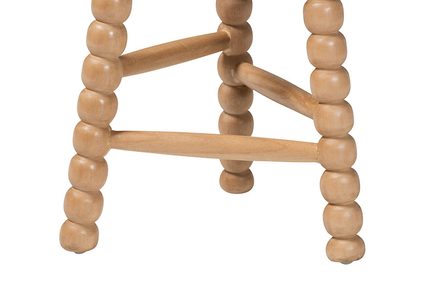 bali & pari David Acacia Wood Bobbin Counter Stool - Sculptural Backless Accent Stool for Kitchen Island or Lounge with Footrest, Natural Brown
