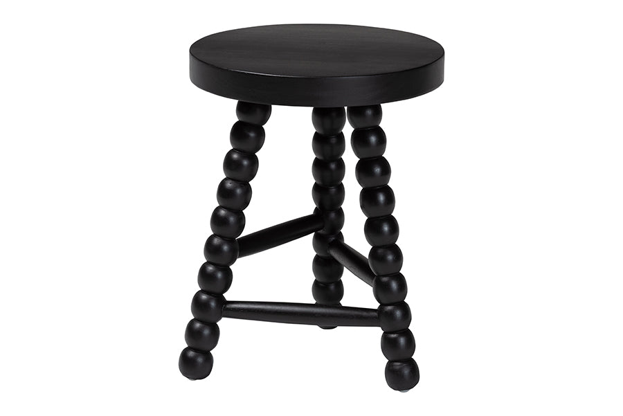 bali & pari David Acacia Wood Multipurpose Accent Stool - Turned Bobbin Decorative Side ottoman with Tripod Base, Black