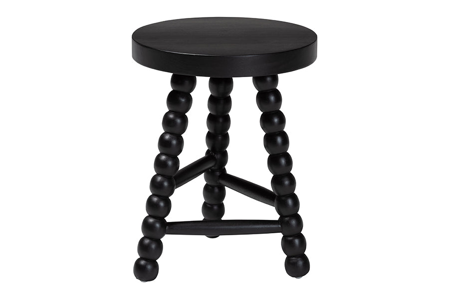 bali & pari David Acacia Wood Multipurpose Accent Stool - Turned Bobbin Decorative Side ottoman with Tripod Base, Black
